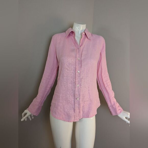 GAP Pink Linen Button Down Shirt Size Small Slim Fit Long Sleeve Summer Lightwei - Picture 3 of 7